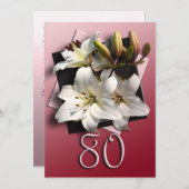 80歳の誕生日パーティーへの招待-白ユリ 招待状 (正面/裏面)
