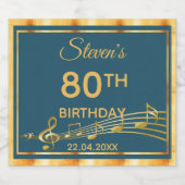 80歳の誕生日パーティーエレガントティール（緑がかった色）と金ゴールド音楽 スパークリングワインラベル (シングルラベル)