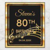80歳の誕生日パーティーエレガントブラック&金ゴールド音楽 ワインラベル (シングルラベル)