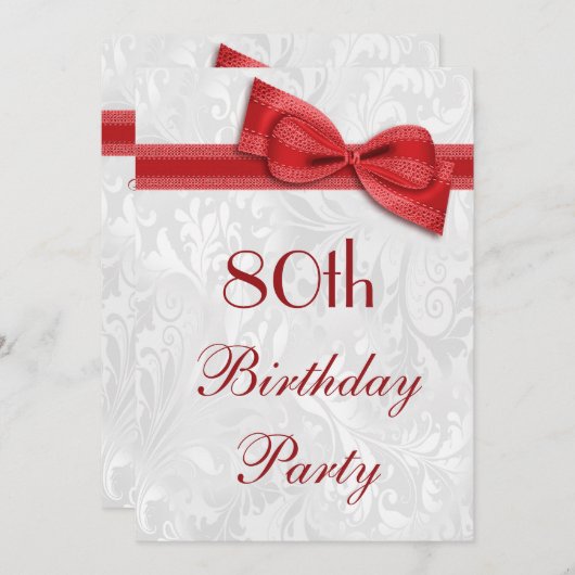 80歳の誕生日パーティーダマスクとボウフェイク 招待状 (正面/裏面)