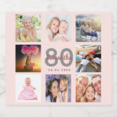 80歳の誕生日パーティーバラカスタム金ゴールド写真コラージュ スパークリングワインラベル (シングルラベル)