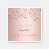 80歳の誕生日パーティーバラ金ゴールドスターがピンク色に スタンダードカクテルナプキン (正面)