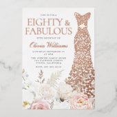 80歳の誕生日パーティーバラ金ゴールド 箔招待状 (正面)