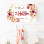 80歳の誕生日パーティーピンクの金ゴールド白 横断幕 (インサイチュ)