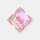 80歳の誕生日パーティーピンクバイオレット花模様紫 スタンダードカクテルナプキン (角)