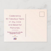 80歳の誕生日パーティーフローラモダン80年パーティー インビテーションポストカード (裏面)