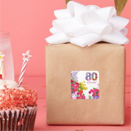 80歳の誕生日パーティーフローラ花花束シール スクエアシール