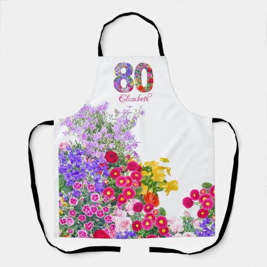 80歳の誕生日パーティーフローラ花花花花束前掛 エプロン (正面)