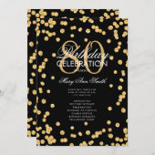 80歳の誕生日パーティープログラム 金のグリッター付メニュー 招待状 (正面/裏面)