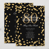 80歳の誕生日パーティープログラム 金のグリッター付 メニュー付き 招待状 (正面/裏面)