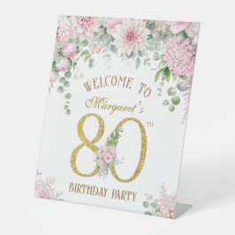 80歳の誕生日パーティーペデスタルサイン(Blush Pink Gold) 台座サイン