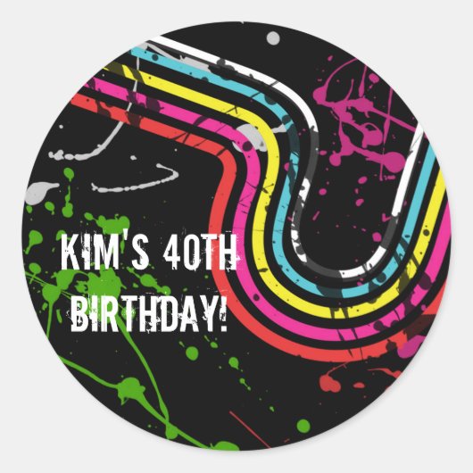 80歳の誕生日パーティーレトロ ラウンドシール (正面)