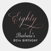 80歳の誕生日パーティーローズゴールドスクリプト ラウンドシール (正面)