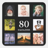 80歳の誕生日パーティー写真コラージュ男ブラック スクエアシール (正面)