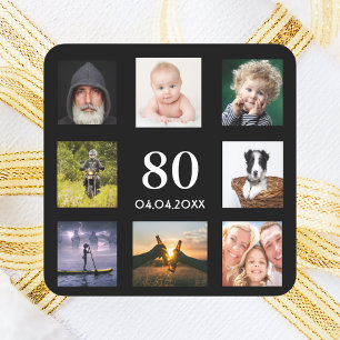 80歳の誕生日パーティー写真コラージュ男ブラック スクエアシール