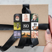 80歳の誕生日パーティー写真コラージュ男ブラック スクエアシール