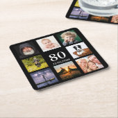80歳の誕生日パーティー写真コラージュ男ブラック スクエアペーパーコースター (アングル)