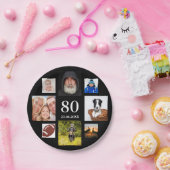 80歳の誕生日パーティー写真コラージュ男ブラック ペーパープレート (パーティー)