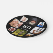 80歳の誕生日パーティー写真コラージュ男ブラック ペーパープレート (アングル)