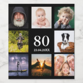 80歳の誕生日パーティー写真コラージュ男ブラック ワインラベル (シングルラベル)