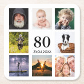80歳の誕生日パーティー写真コラージュ男 スクエアペーパーコースター (正面)