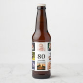 80歳の誕生日パーティー写真コラージュ男 ビールラベル (正面)