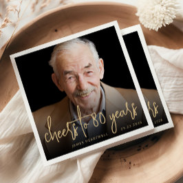 80歳の誕生日パーティー写真チーズ ゴールドスクリプト スタンダードカクテルナプキン
