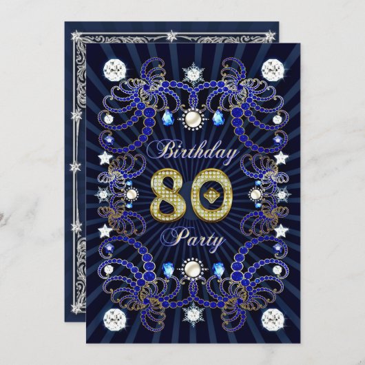 80歳の誕生日パーティー招待状と宝石の塊 招待状 (正面/裏面)