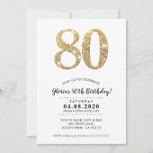 80歳の誕生日パーティー招待状モダン金ゴールドグリッター 招待状 (正面)