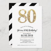 80歳の誕生日パーティー招待状モダン金ゴールドグリッター 招待状 (正面/裏面)
