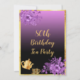 80歳の誕生日パーティー招待状 ブラック パープル 招待状