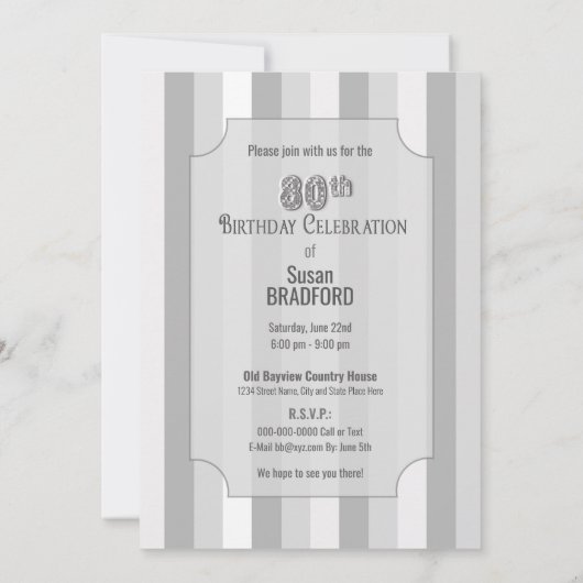 80歳の誕生日パーティー招待状、3段のケーキ 招待状 (裏面)