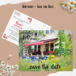 80歳の誕生日パーティー招待状 Save the Date  ポスト ポストカード
