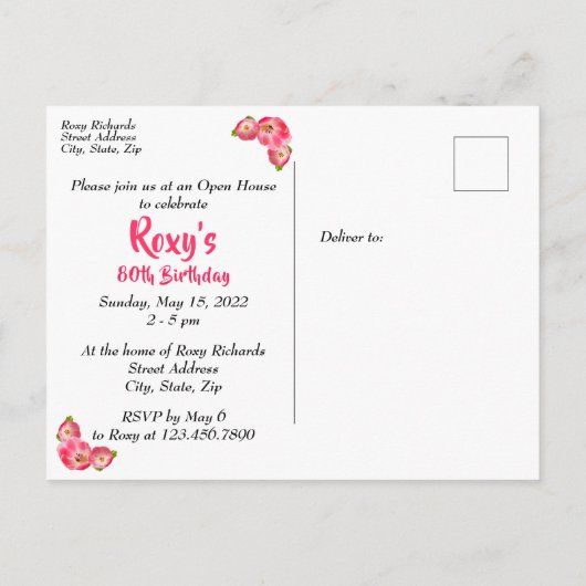 80歳の誕生日パーティー招待状 Save the Date 投稿 ポストカード (裏面)