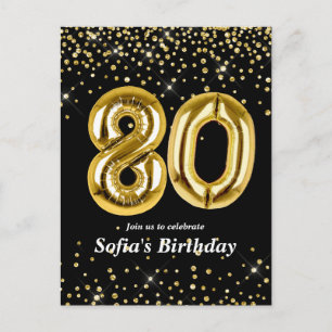 80歳の誕生日パーティー用のグリッターゴールド風船 ポストカード