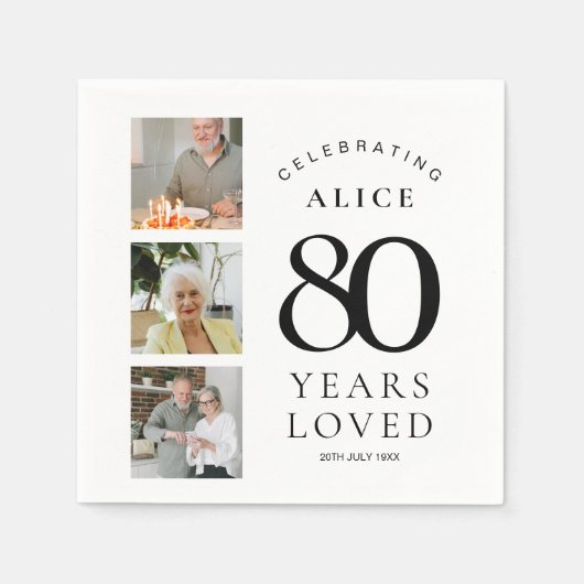 80歳の誕生日パーティー用写真付き紙ナプキン スタンダードカクテルナプキン (正面)