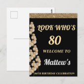 80歳の誕生日パーティー男性用ウェルカムサイン ポストカード (正面/裏面)