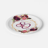 80歳の誕生日パーティー白い金ゴールドgeoフローラブルゴーニュ ペーパープレート (アングル)