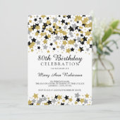 80歳の誕生日パーティー金ゴールドシルバーグリッタースターズ 招待状 (スタンド正面)
