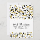 80歳の誕生日パーティー金ゴールドシルバーグリッタースターズ 招待状 (裏面)