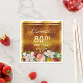 80歳の誕生日パーティー金ゴールド白ピンクの花 スタンダードカクテルナプキン (インサイチュ)
