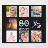 80歳の誕生日パーティー黒写真コラージュ スパークリングワインラベル (シングルラベル)