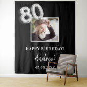 80歳の誕生日パーティー黒写真名男 タペストリー (インサイチュ)