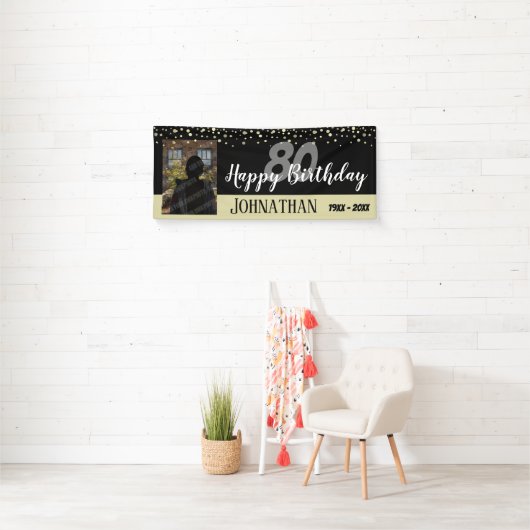 80歳の誕生日パーティー1枚の写真と紙吹雪 横断幕 (インサイチュ)