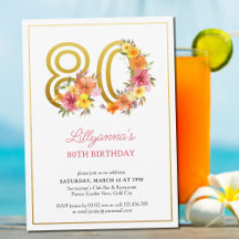 80歳の誕生日パーティー おしゃれな花とゴールドの数字80 私