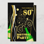 80歳の誕生日パーティー-おもしろいとフェスティバルシャンパン 招待状 (正面/裏面)