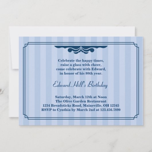 80歳の誕生日パーティー エレガントな招待状 招待状 (正面)