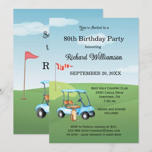 80歳の誕生日パーティー ゴルフ テーマパーティー 招待状 (正面/裏面)