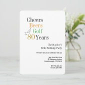 80歳の誕生日パーティー ゴルフ Cheers Beers シンプル 招待状 (スタンド正面)