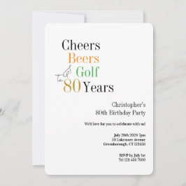 80歳の誕生日パーティー ゴルフ Cheers Beers シンプル 招待状